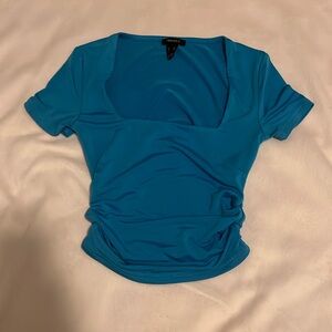 Forever 21 turquoise square neck scrunch crop top